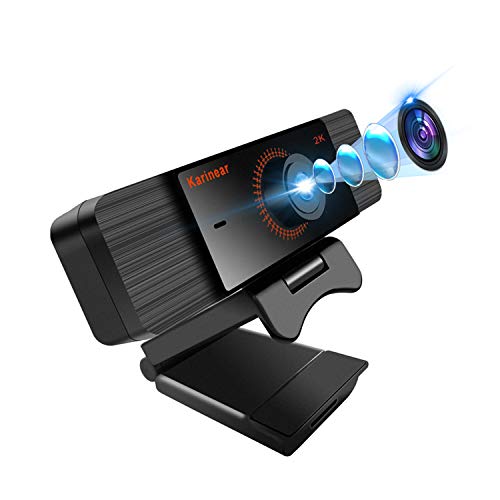 Karinear Webcam con Microfono, Full HD 2K 1440P Webcam Videocamera per Computer, PC, Desktop, USB 2.0 Plug And Play, Studio di Conferenze, Riunioni, Videochiamate, Streaming Live, Registrazione