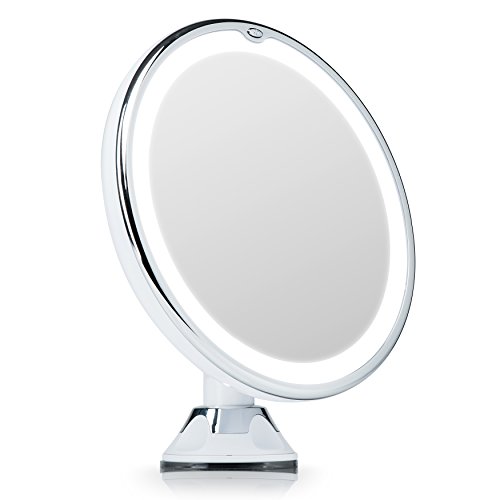 Fancii Specchio Ingranditore Illuminato 7X per Trucco, con LED Circolari a Luce Naturale, Bloccaggio a Ventosa, Senza Fili - Specchio Cosmetico da Viaggio