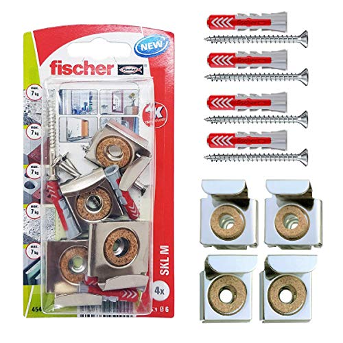 Fischer 045490 Skl-M Kit Appendi Specchio con Ganci e Tasselli Duopower, per Fissaggio su Ogni Tipo di Muro, 45490, argento