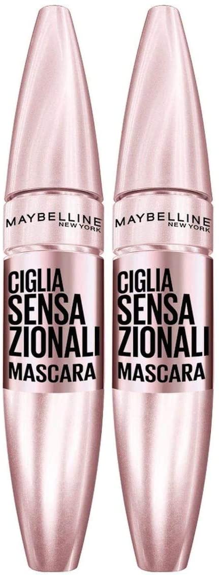 Maybelline New York Mascara Volumizzante Ciglia Sensazionali, Effetto Ventaglio per Ciglia Folte, Confezione da 2 Pezzi, Nero