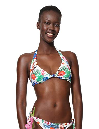Desigual Triangle Leopard Bikini Top, Multicolore (1000), S Donna