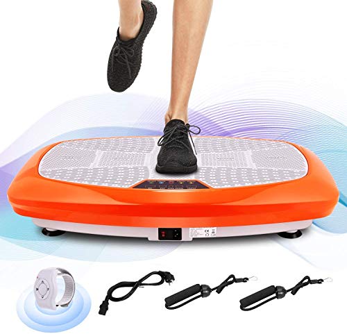 ANCHEER Anchee Pedane Vibranti Piattaforma Fitness 3D Vibration | Grande Superficie Curva Antiscivolo | 2 Fasce Elastiche per Allenamento | Schermo LCD (Arancione)