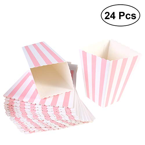 NUOLUX Popcorn Box,Scatole di Popcorn, Modello di Banda Decorativi per Il Partito, 12 x 7CM, 24pcs (Rosa)