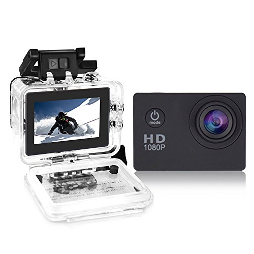 YUNTAB Fotocamera Sport d'azione Action Sport Camera Full HD 1080P Outdoor videocamera Impermeabile LCD Waterproof Video Helmetcam con Biking, Swimming, Diving + Battery + Charger A9 Nero