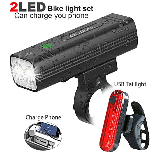 EBUYFIRE Luci Bicicletta LED Ricaricabili USB, 2000 Lumens 3 modalità, IPX5 Impermeabile Super Luminoso Luci Bici Anteriori e Posteriori, per Tutte Le Biciclette