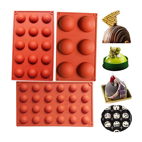 Bakeware Set Stampo in silicone per la decorazione della torta Jelly Pudding Candy Cioccolato 6 fori semicircolo 15 fori semicircolo 24 fori semicircolo Ogni Design 1pc Brown Color, Set di 3