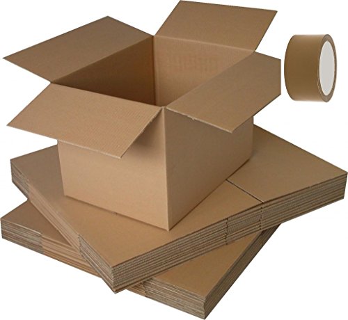 Set di 10 scatole di cartone a onda doppia per libri, 40 x 30 x 30 cm + 1 nastro adesivo di 100 metri