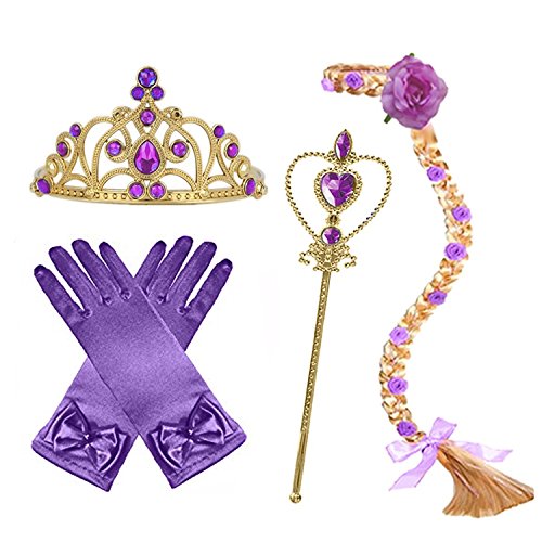 GenialES 4PCS Principessa Dress Up Accessori per Ragazze Guanti Porpora Diadema Varita Magia Treccia per Festa di Compleanno Cosplay Carnival Halloween Party