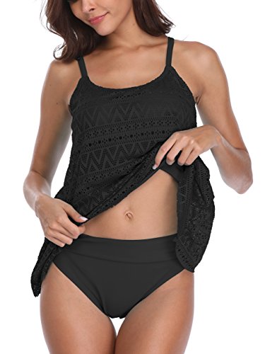 FLYILY Donna Swimwear Due Pezzi Costume Costumi da Bagno Donne Tankini Bikini Monokini Top Beachwear(Black,3XL)