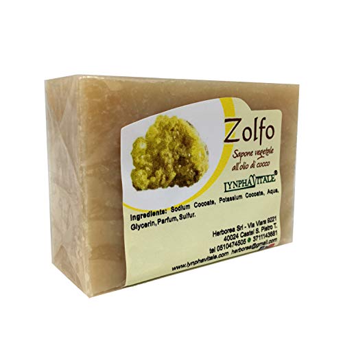 Sapone allo Zolfo - Sapone Artigianale 100% naturale e vegetale - Saponetta allo zolfo rinfrescante ideale per pelli grasse - Consigliato contro bolle ed irritazioni cutanee