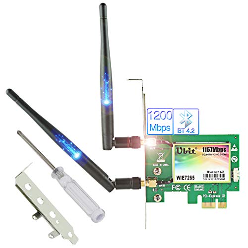 Ubit Scheda WiFi Senza Fili | 11AC Scheda Wireless PCIe Fino a 1200 Mbps | Adattatore WiFi Gigabit Dual-Band Scheda WiFi | Scheda WiFi PCIe con Bluetooth 4.2 per Giochi Desktop/PC