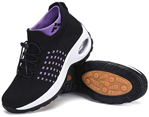 Scarpette da Ginnastica Donna Scarpe Passeggio Fitness Femminili Antiscivolo Mesh Sportive Running Sneakers Viola Nero, Gr.41 EU