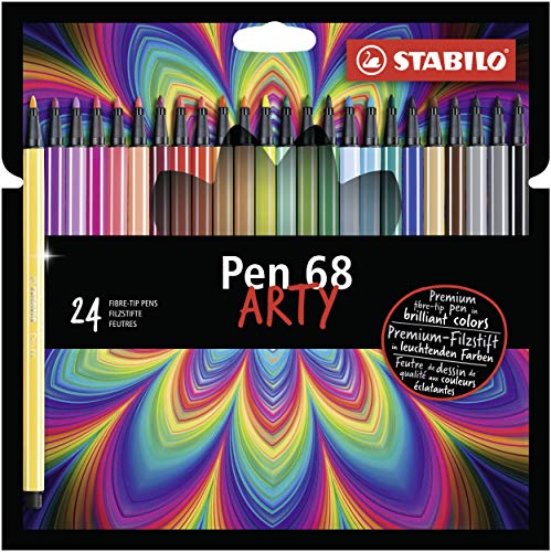 Pennarello Premium - STABILO Pen 68 - ARTY - Astuccio da 24 con appendino - 24 colori assortiti