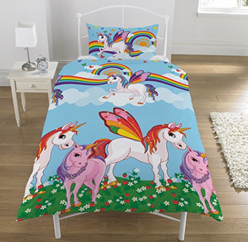 KidCollection - Set copripiumino double-face, motivo: unicorni arcobaleno