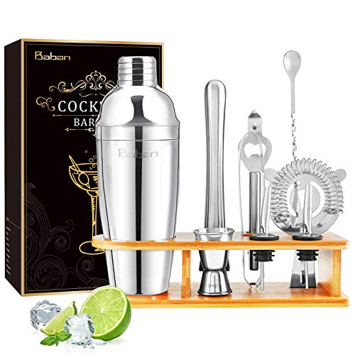 Set Cocktail 10 Pezzi, Kit Barman, Shaker per Cocktail 750ML Set Cocktail Professionale, Squisita Cornice in Legno - Regalo Perfetto