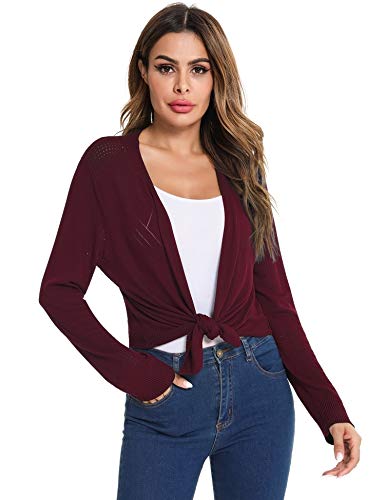 Irevial Cardigan da Donna Elegante, Coprispalle Estivo Donna Manica Lunga, Bolerino Corto Leggero, Cardigan Corto Donna Tinta Unita Maglia Maglione Apertura Frontale con Nodo di Chiusura