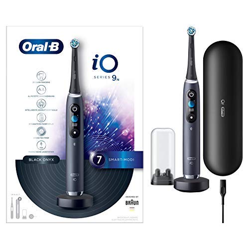 Oral-B iO 9 - Spazzolino elettrico con tecnologia magnetica, microvibrazioni, 7 programmi di pulizia e display a colori, custodia da viaggio, nero onice