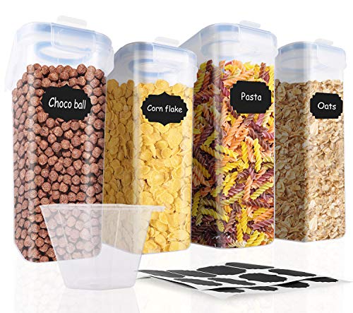 SOLEDI Contenitori per Cereali Dimensione della Famiglia Ermetico Contenitori per Alimenti Senza BPA Riciclabile Facile da Pulire Perfetto per Cereali, Avena, Cheerios, Noci, ECC (Set di 4)