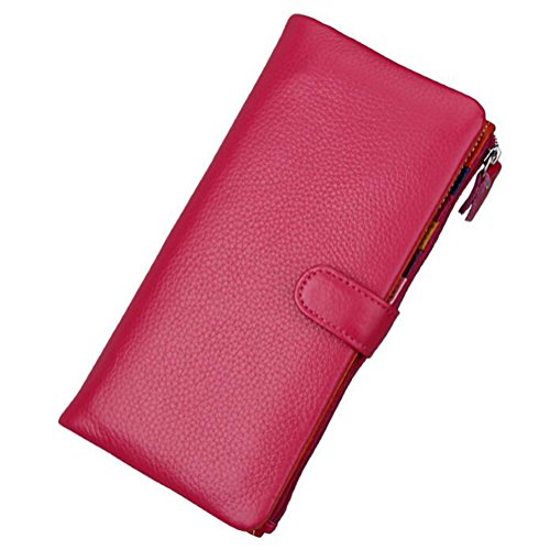 AprinCtempsD Portafoglio in Vera Pelle Porta carte di credito Lungo Portamonete Elegante Pochette Grande Capacità Cerniera per Donna (Rosa)