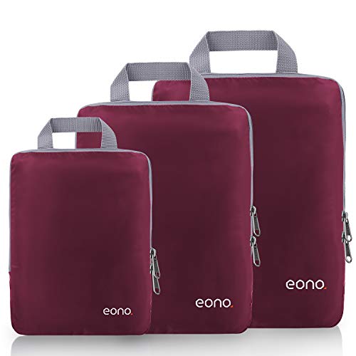 Eono by Amazon - Organizzatori da Viaggio a Compressione, Organizer Valigia Set, Cubo di Viaggio, Cubi di Imballaggio, Compression Packing Cube, Borgogna, 3 Set