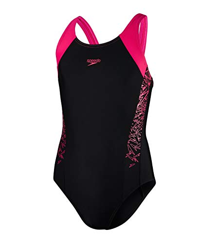 Speedo Boom Splice Muscleback, Costume da Bagno Bambina, Multicolore (Black/Electric Pink), 10 Anni