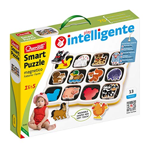 Quercetti- Smart Puzzle Gioco Magnetico con Animali, Multicolore, 13 Pezzi, 0230