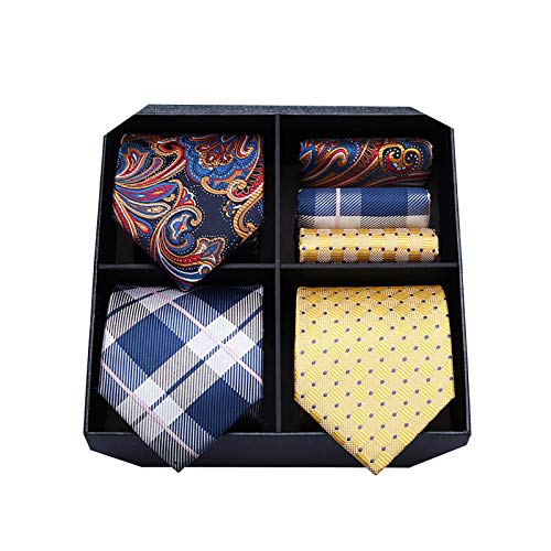 HISDERN Lotto 3 PCS Classico Elegante Seta da uomo Tie Set Cravatta & Pocket Square-Set multipli