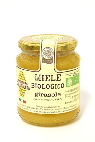Apicoltura Colle Salera Miele Biologico di Girasole Italiano non Pastorizzato, 500 gr