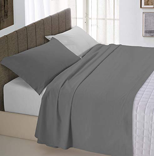 Italian Bed Linen Natural Color Completo Letto Double Face, 100% Cotone, Grigio Chiaro/Fumo, Matrimoniale