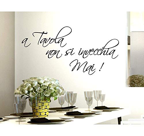 ADESIVI MURALI FRASI CUCINA A TAVOLA NON SI INVECCHIA MAI KITCHEN CITAZIONI Wall Stickers Adesivo Murale Frase Citazione Decorazione interni Frasi e Citazioni