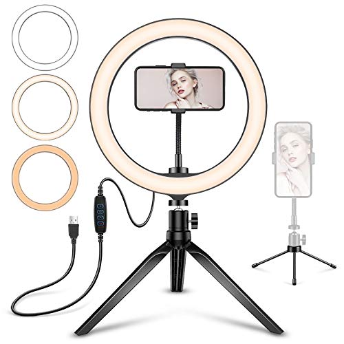 Diyife Anello Luminoso con Supporto, [Ultima Versione] Luce TIK Tok LED Anello Treppiedi 10” Ring Light con Treppiede 3 Colori 11 Glitter per Video, TIK Tok,Streaming Live, Foto