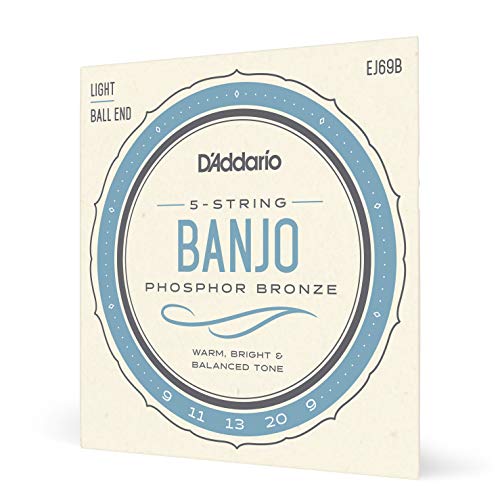 D'Addario EJ69B Phosphor Bronze Set per Banjo a 5 Corde, con Pallino Finale, Tensione Bassa, 9-20