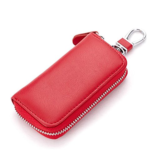 AprinCtempsD Astuccio Portachiavi in Vera Pelle Caso Chiave Mini Raccoglitore Chiave Portachiavi Auto con Cerniera per Unisex Donna Uomo (Rosso)