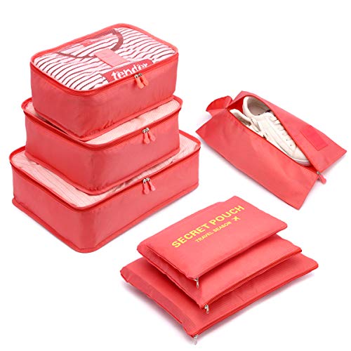 Organizzatori da Viaggio,LOSMILE Organizer Valigie Set di 7, Cubi di Imballaggio Sacchetto di Stoccaggio Perfetto di Viaggio Dei Bagagli Organizzatore.(Rosso Anguria)