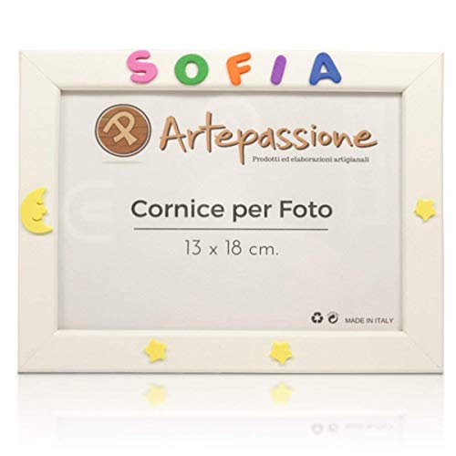 Cornici per foto in legno Personalizzabili con il nome o frase, Orizzontale o Verticale, da appoggiare o appendere, misura 13x18 cm Bianca. Ideale per la famiglia o per regalo.