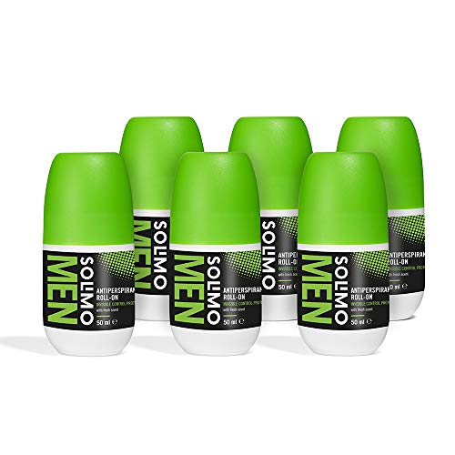 Marchio Amazon - Solimo MEN Deodorante roll-on anti-traspirante per uomo, protezione attiva, invisibile, profumazione fresca, Confezione da 6 (6x50 ml)