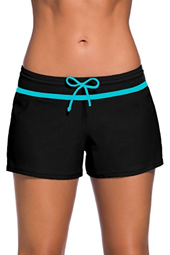 Yavero Pantaloncini da Bagno Donna Costumi Pantaloncini Asciugatura Rapida Pantaloncini da Mare con Drawstring Regolabile Nero Blu XL