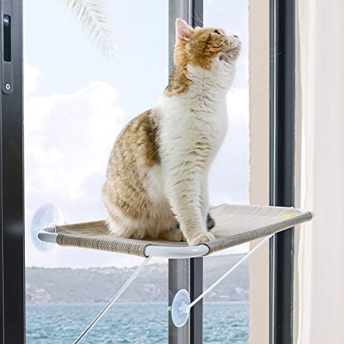 LsaiFater All around 360 360 ° prendisole e supporto inferiore in ferro di sicurezza per gatti, persico, amaca per finestra, sedile per qualsiasi gatto (L, marrone)