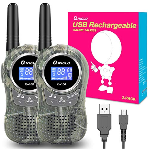 QNIGLO Walkie Talkie Ricaricabili per Bambini, 2 Miglia A Lunga Distanza E 8 Canali, Walkie Talkie con Attivazione Vocale PMR Ricaricabile per Adulti E Bambini