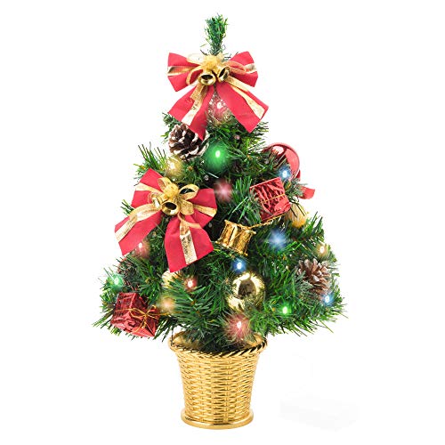 Amasava Albero di Natale Mini Abete Oro con 40 LED e Decorazioni Oro Ornamenti per Alberi di Natale Cono di Abete Regalo 45CM Decorazioni per la casa di Natale Oro