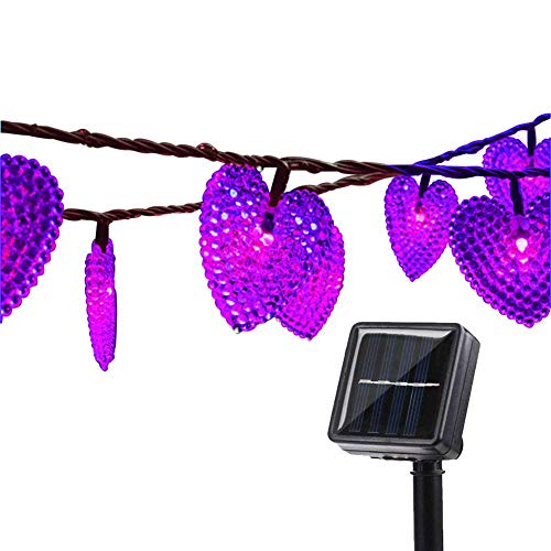 Catene Luminose Esterne,KINGCOO Impermeabile 20ft 30LED Amore Cuore Natale Solare Stellato Decorativo Luci Stringa con 8 modalità per Giardino Nozze Festa Terrazza Illuminazione (Viola)