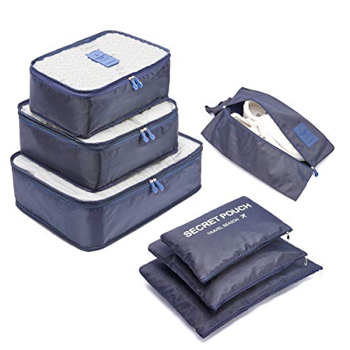 Organizzatori da Viaggio,LOSMILE Organizer Valigie Set di 7, Cubi di Imballaggio Sacchetto di Stoccaggio Perfetto di Viaggio Dei Bagagli Organizzatore.(Blu Scuro)