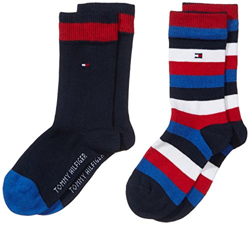 Tommy Hilfiger TH Kids Basic Stripe Sock 2P Calzini, Blu (Midnight Blue 563), 23-26 Bambino