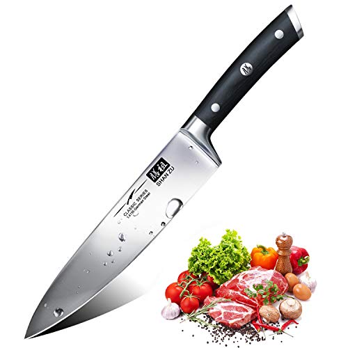 SHAN ZU Coltelli da Chef Sovrapposti 3 strati di Acciaio Inox Coltelli da Cucina 20CM - ELITE Series