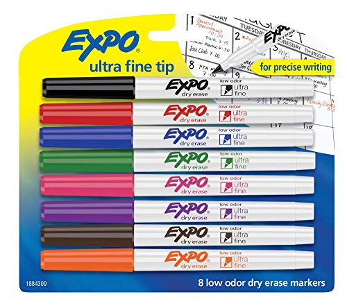 Expo Low Odor Dry Erase Markers, Ultra Fine Tip, Confezione da 8, Assorted Colors by Expo