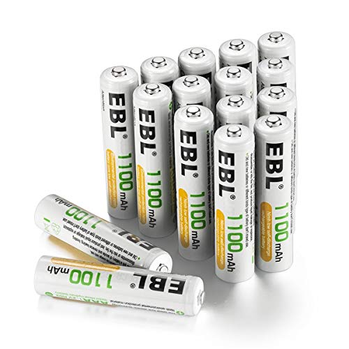 EBL AAA Batterie Ricaricabili ad Alta Capacità da 1100mAh Ni-MH,1200 cicli con Auto-Scarica Bassa,Confezione da 16 pezzi