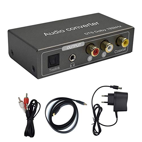 Convertitore Audio Multifunzione Tiancai, HDMI Arc oToslink (Ottico) o Coassiale Ingresso, Jack da 3,5 mm e Stereo L/R e Cavo Toslink (Ottico) e Coassiale Uscita, Supporto Uscita Dolby e DTS