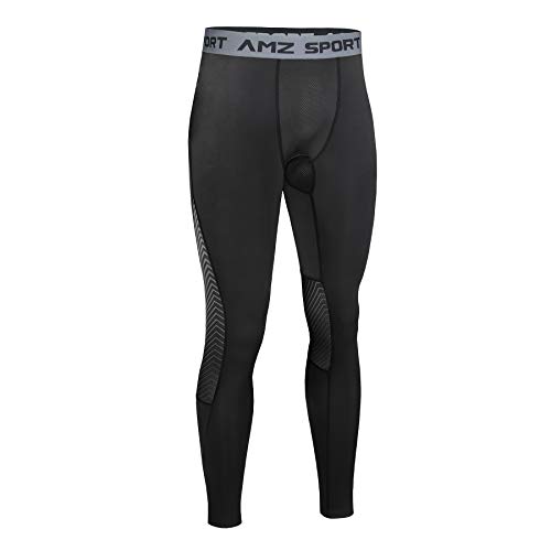 AMZSPORT Pantaloni Sportivi a Compressione da Uomo Leggings da Corsa Allenamento Nuova Generazione, Nero M