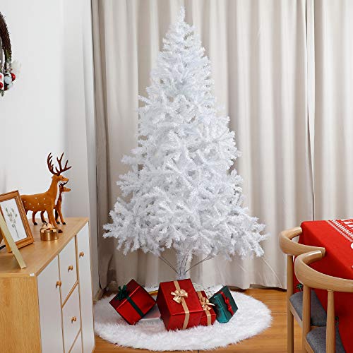 Yorbay Albero di Natale Bianco con Supporto in Metallo, per Interni e Esterni, Decorazioni Natalizie (210cm)