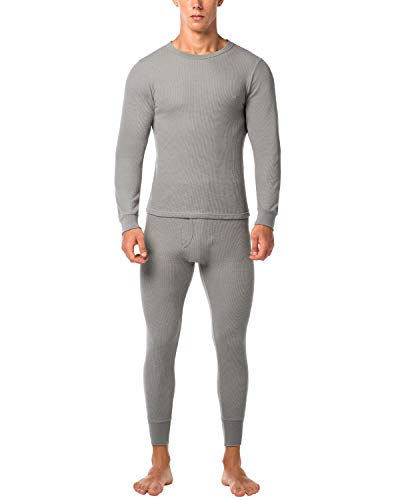 LAPASA Uomo Set Intimo Termico in Cotone Waffle Knit - Materiale Naturale - Maglia Maniche Corte & Pantaloni Invernali per Uomo M60 (XX-Large, Grigio)